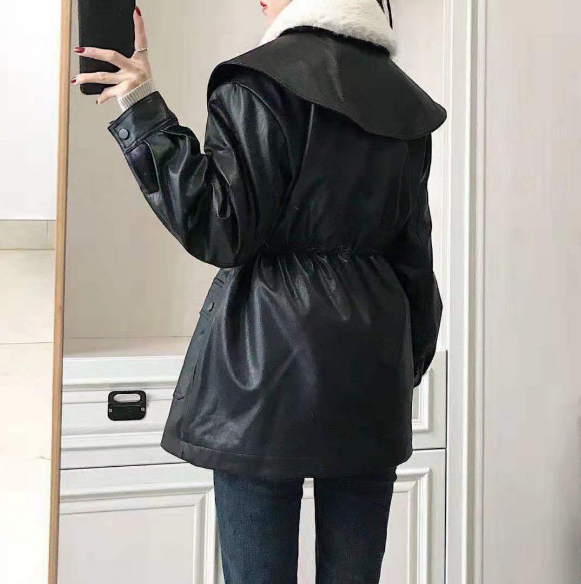 ケープ付エコファーカラードローコードレザー調ジャンパー | 詳細画像9