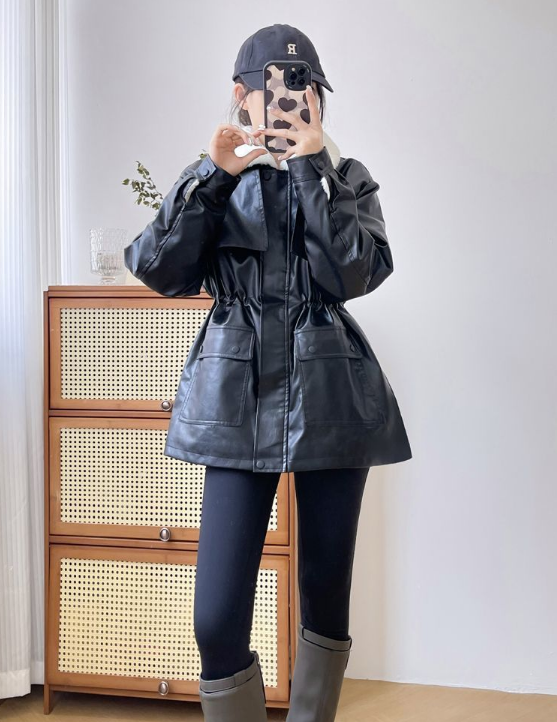 ケープ付エコファーカラードローコードレザー調ジャンパー | 詳細画像12