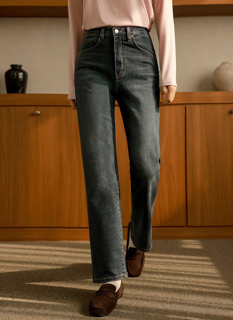 ダークブルー ストレートデニムパンツ