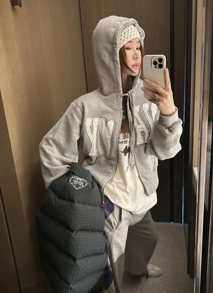 裏起毛ハートパッチフルジップパーカー | partysu | 詳細画像1