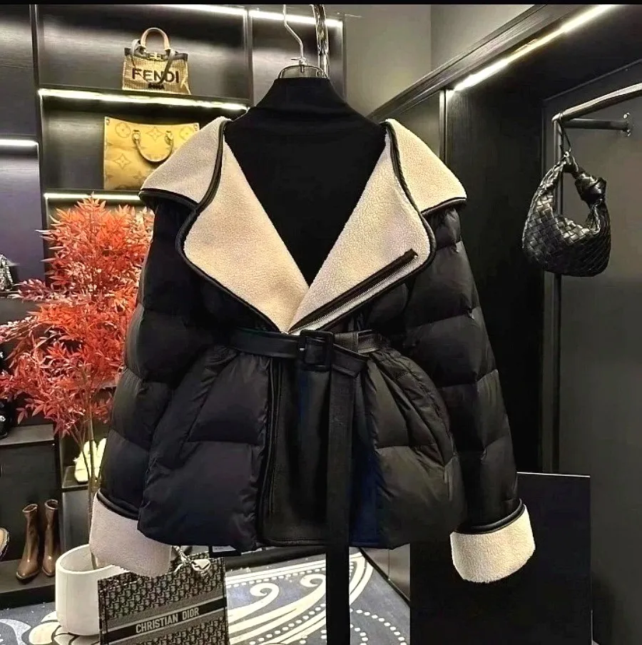 ベルト付ボア裏地ドローコードカラーフードダウンジャンパー | 詳細画像1