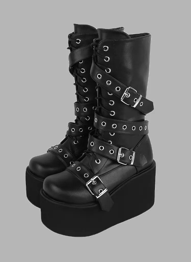 厚底レースアップベルトロングブーツ | REHEAT | 詳細画像1