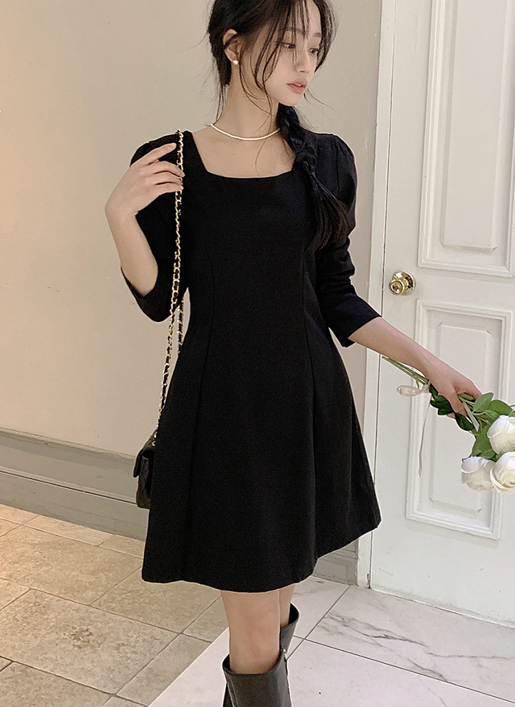 美品¥57,200♡Rene Aラインワンピース(ブラック)38 36 2TYPEスクエアネックAラインワンピース | レディースファッション通販