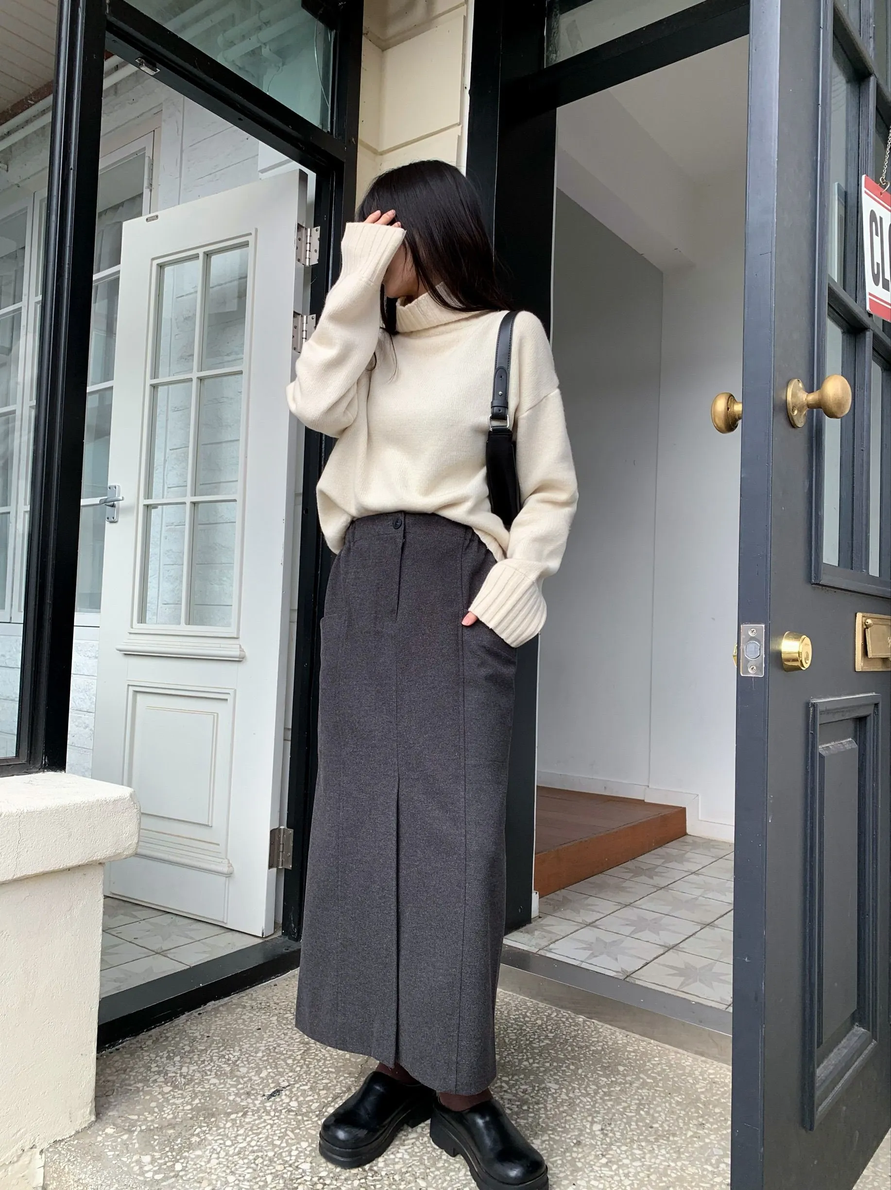 メルトンタッチポケットスリットIラインスカート | 詳細画像1