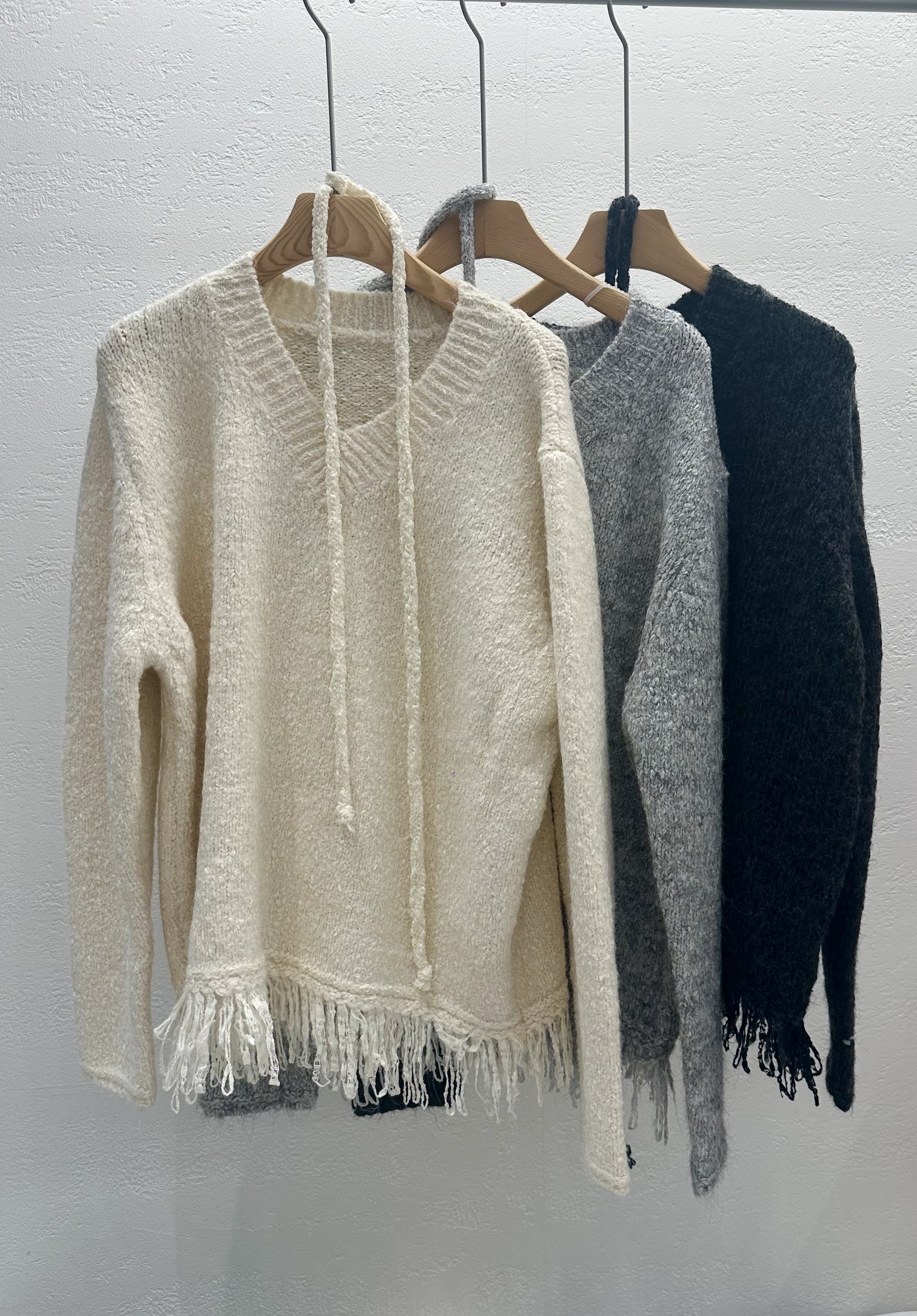 ストラップ付ウール混フリンジVネックニット&スカートSET | 詳細画像20