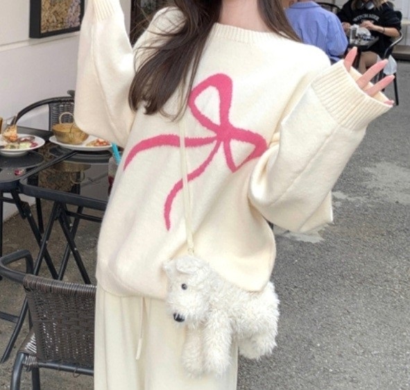 ウール混ビッグ配色リボンルーズニット | 詳細画像4