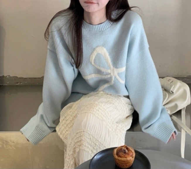 ウール混ビッグ配色リボンルーズニット | 詳細画像5