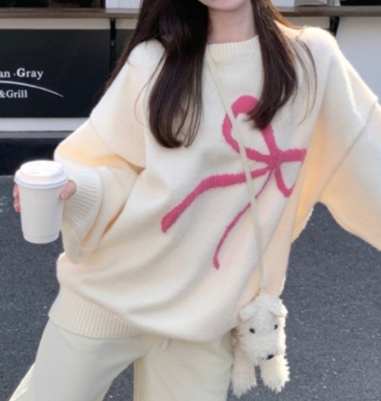 ウール混ビッグ配色リボンルーズニット | 詳細画像6