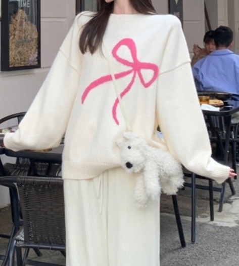 ウール混ビッグ配色リボンルーズニット | 詳細画像7