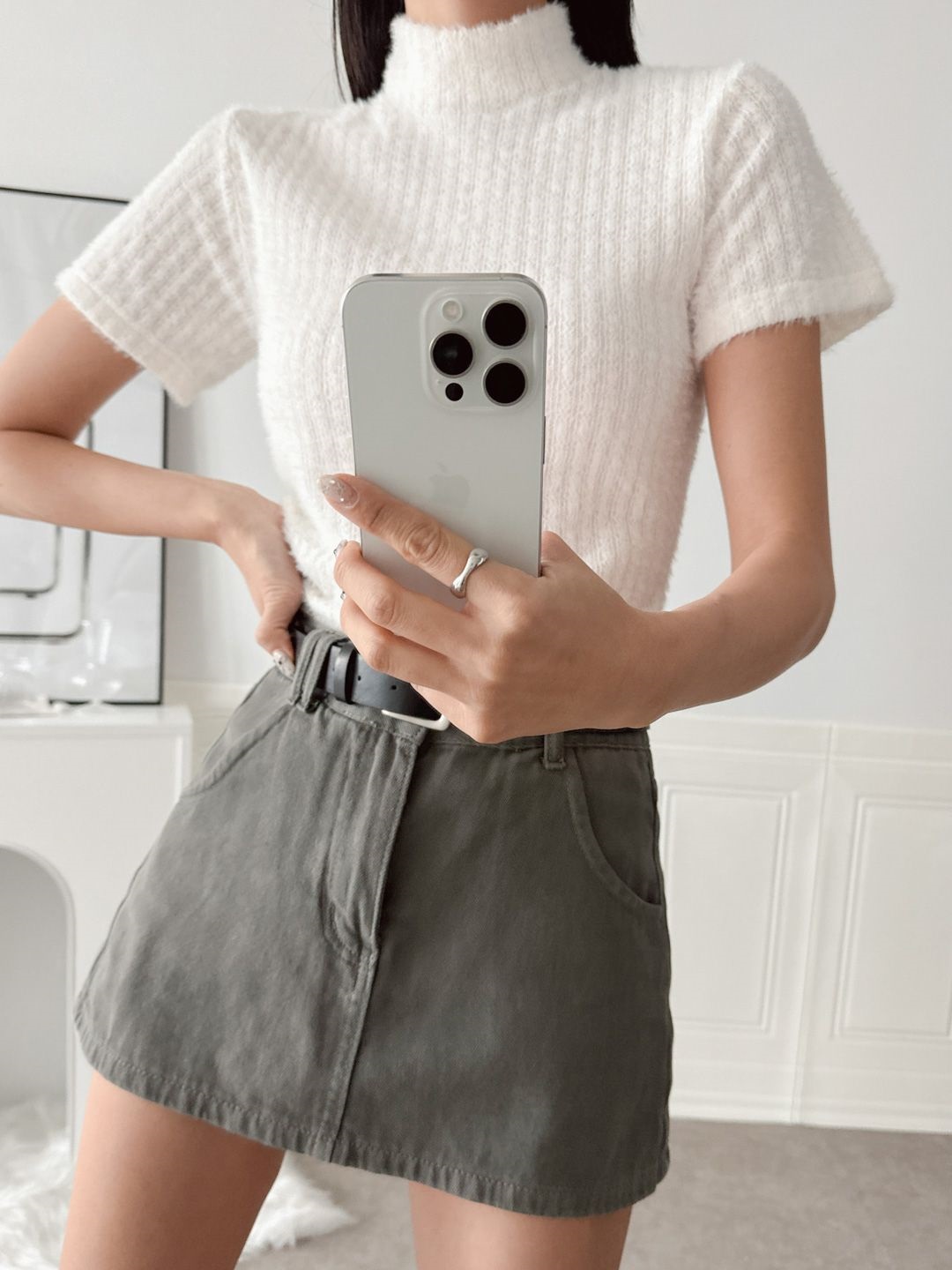 ファータッチハイネック半袖リブTシャツ | 詳細画像5