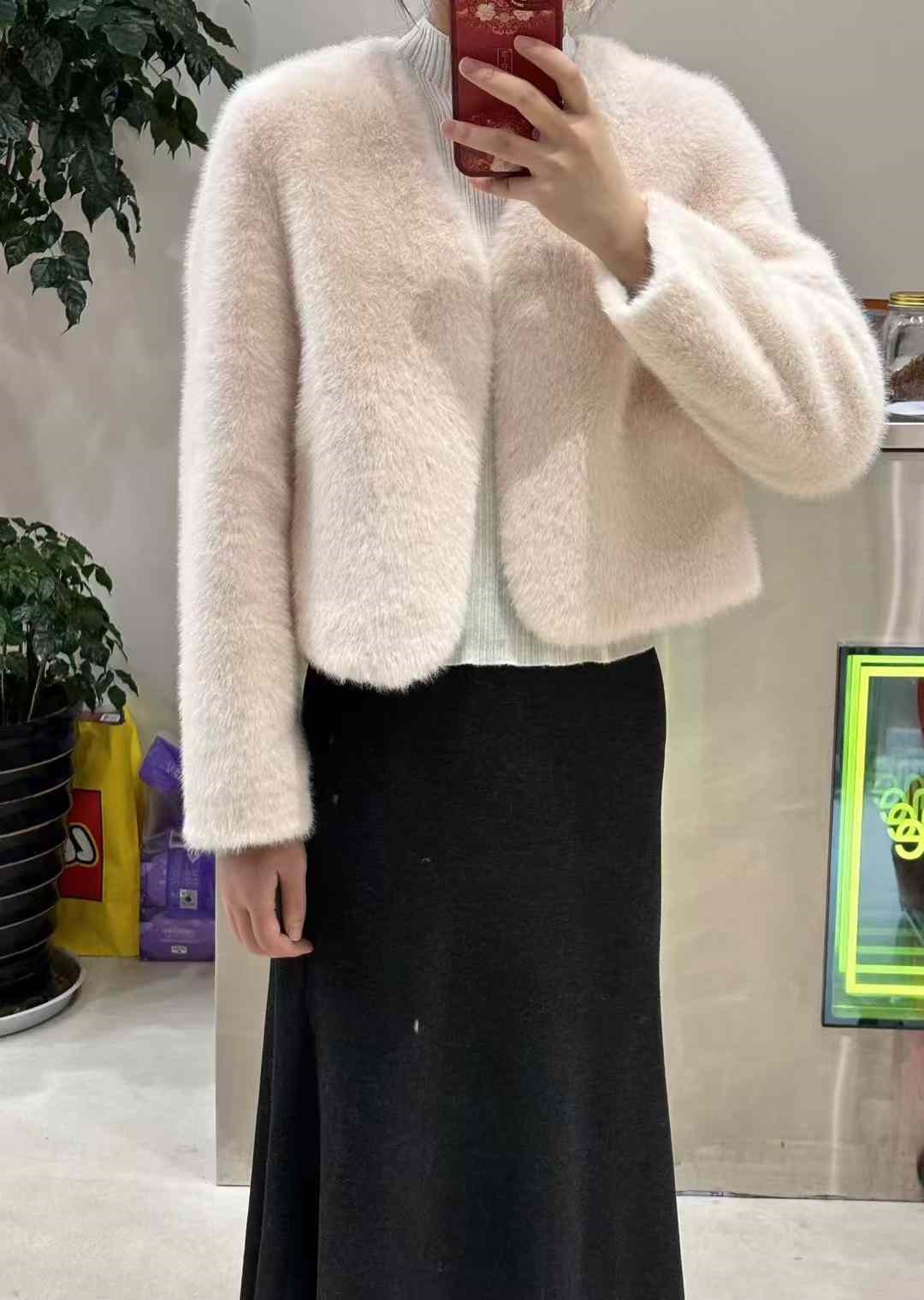 Vネックエコファーカラージャケット | 詳細画像4