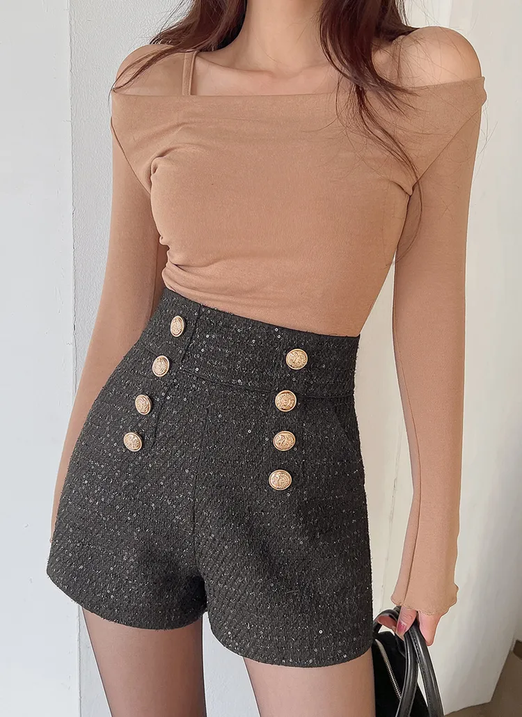 ダブルゴールドボタングリッターショートパンツ | sweetglam | 詳細画像1