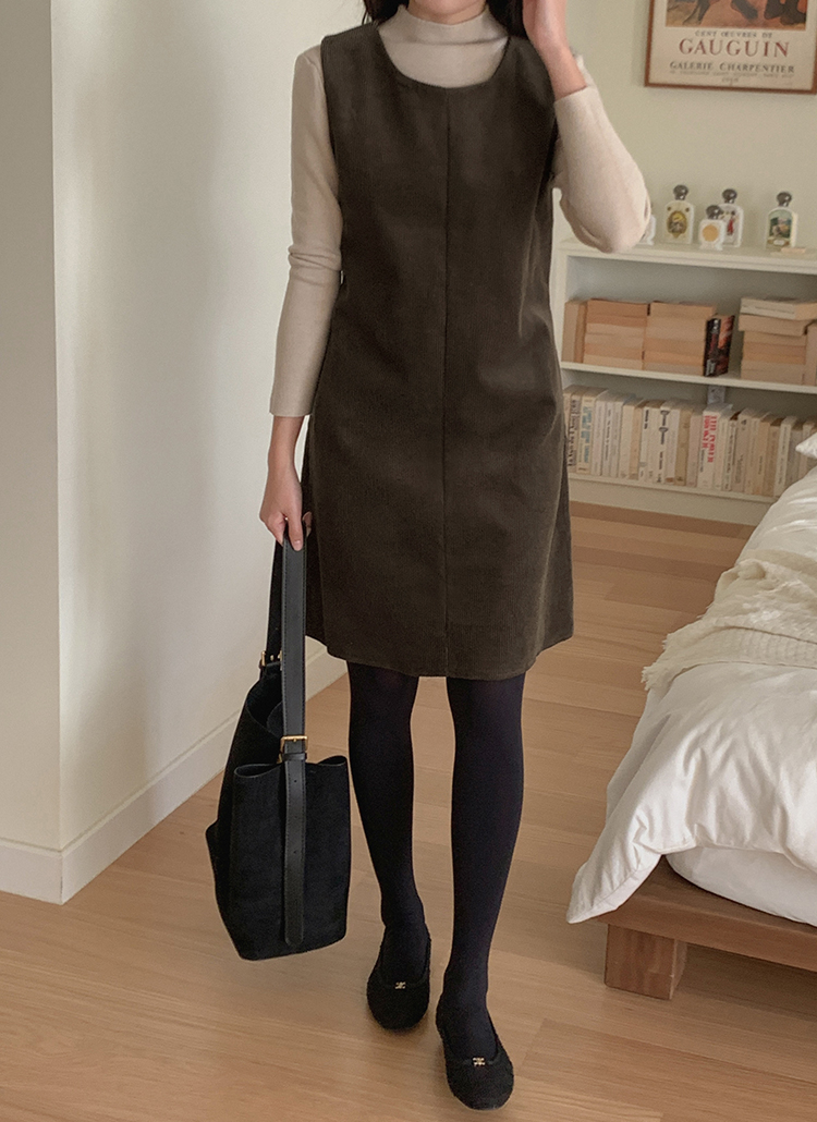 コーデュロイノースリーブリボンワンピース | レディースファッション