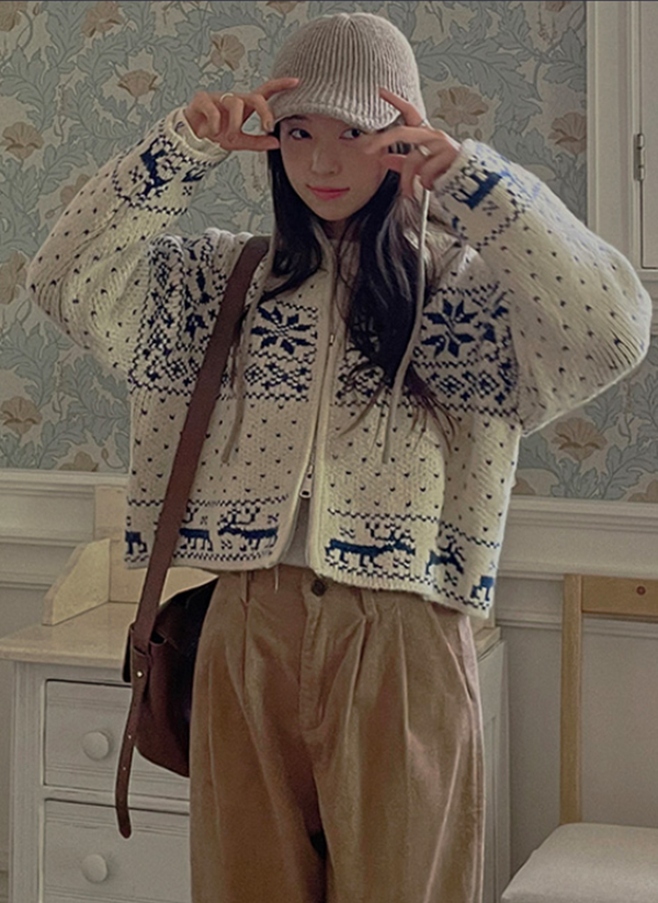 2WAYスノーノルディックジップカーディガン | レディースファッション