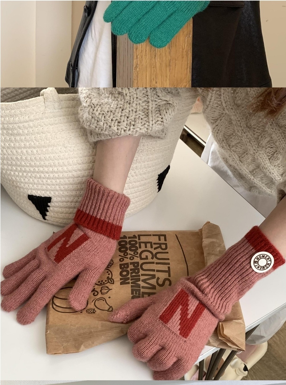 *スマホ対応*ウール混Nロゴ配色ニット手袋 | 詳細画像5
