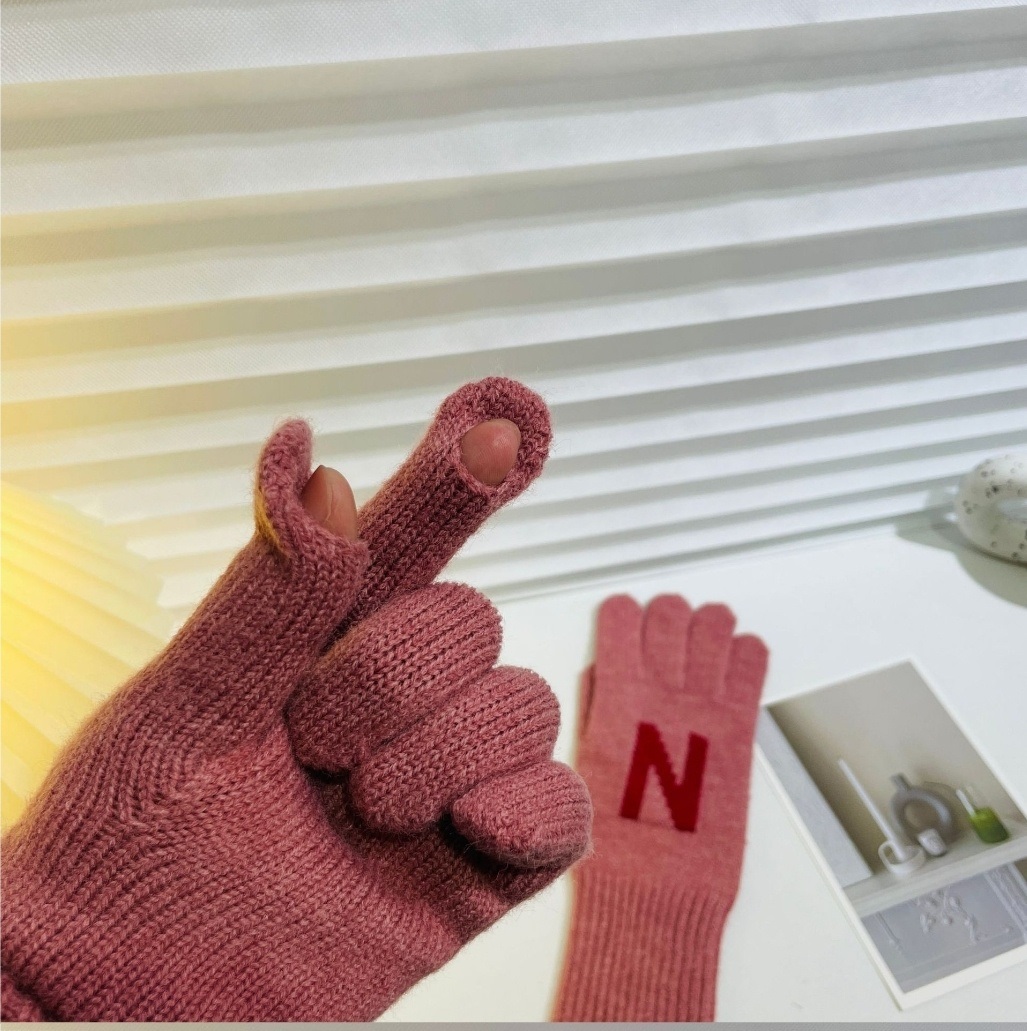 *スマホ対応*ウール混Nロゴ配色ニット手袋 | 詳細画像7