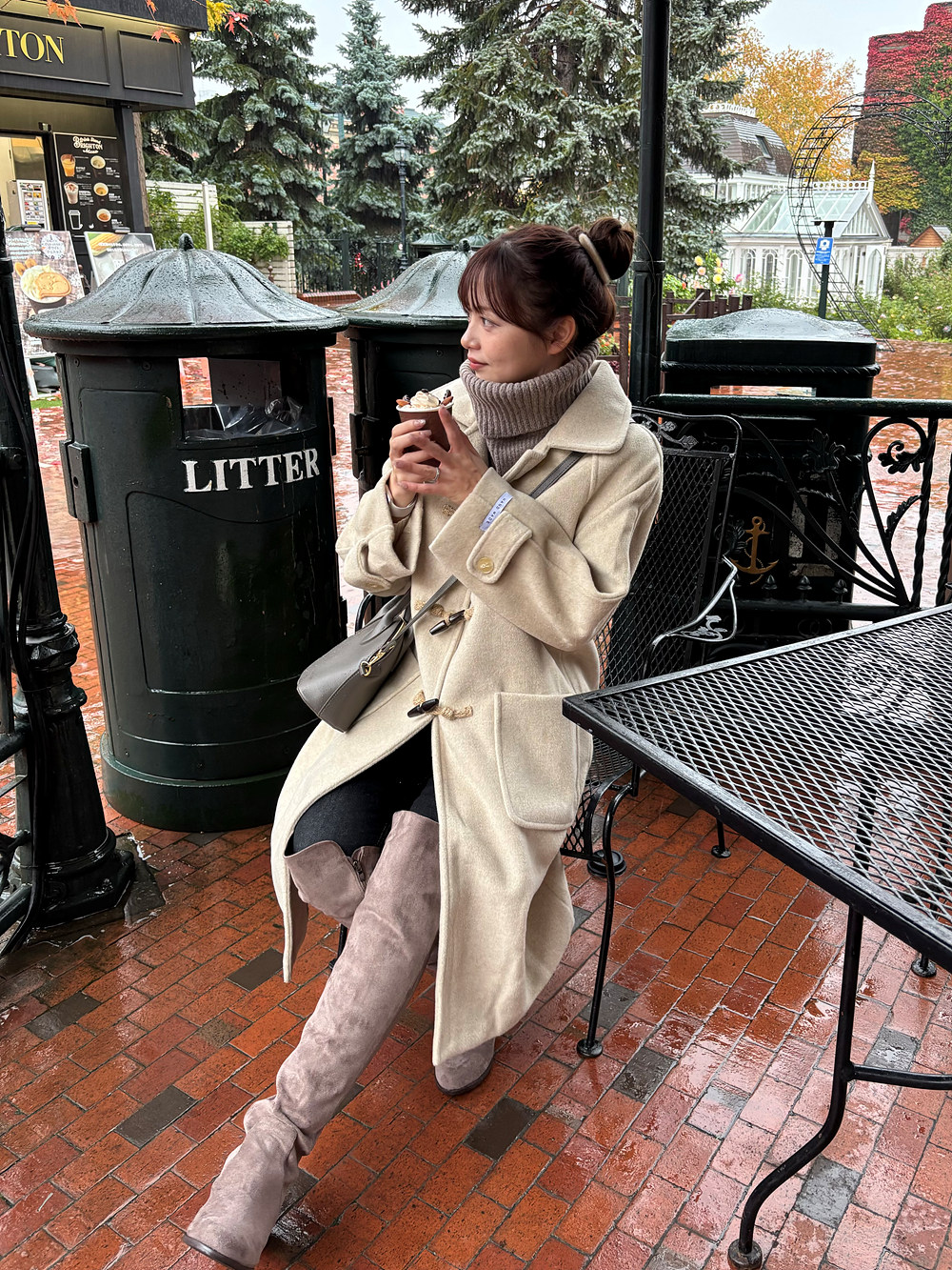 ウール混トグルボタンカラーロングコート | レディース