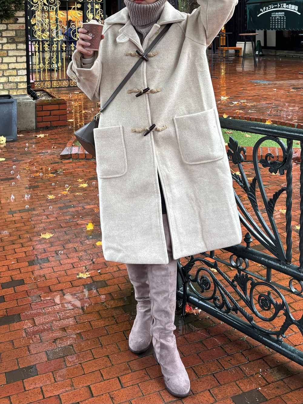 ウール混トグルボタンカラーロングコート | レディース