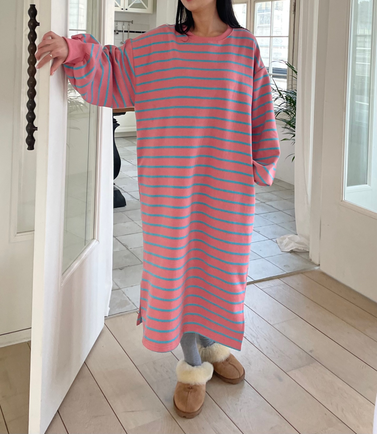 裏起毛ボーダースリットスウェットワンピース | 詳細画像3