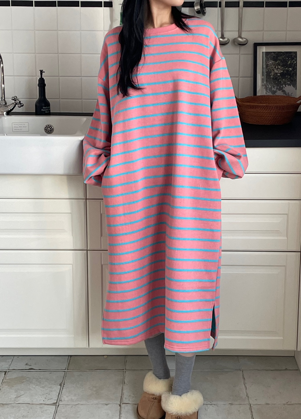 裏起毛ボーダースリットスウェットワンピース | 詳細画像7