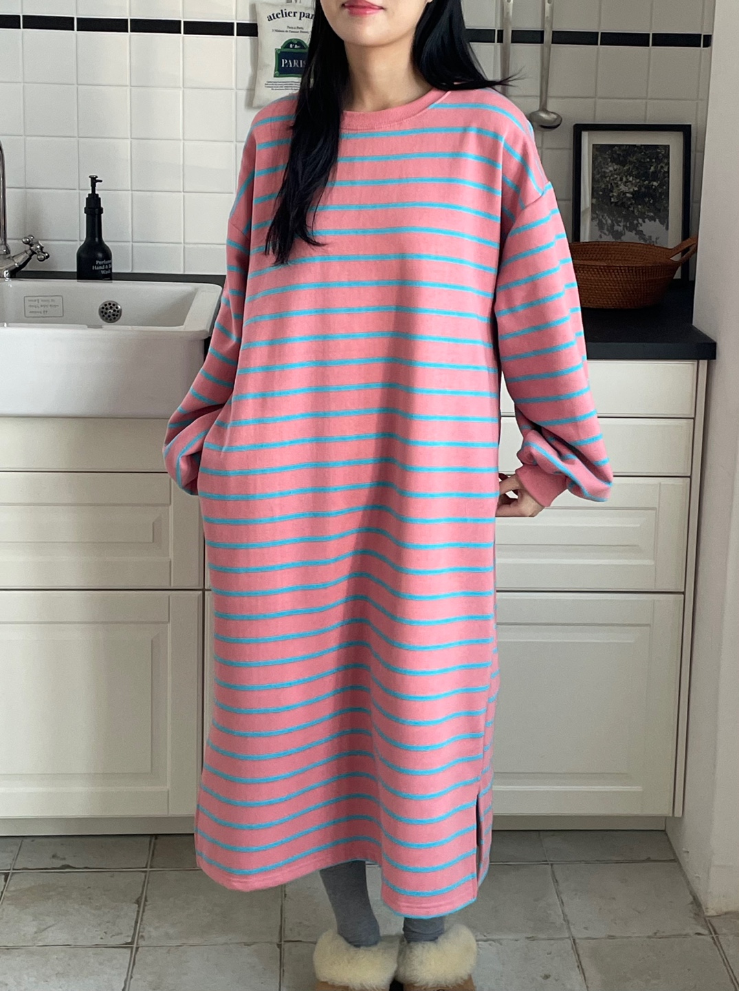 裏起毛ボーダースリットスウェットワンピース | 詳細画像9