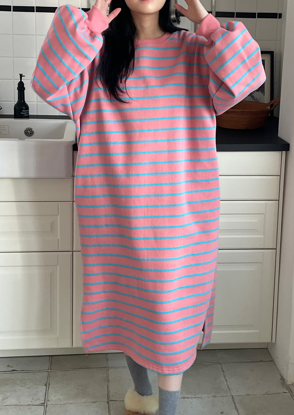 裏起毛ボーダースリットスウェットワンピース | 詳細画像10