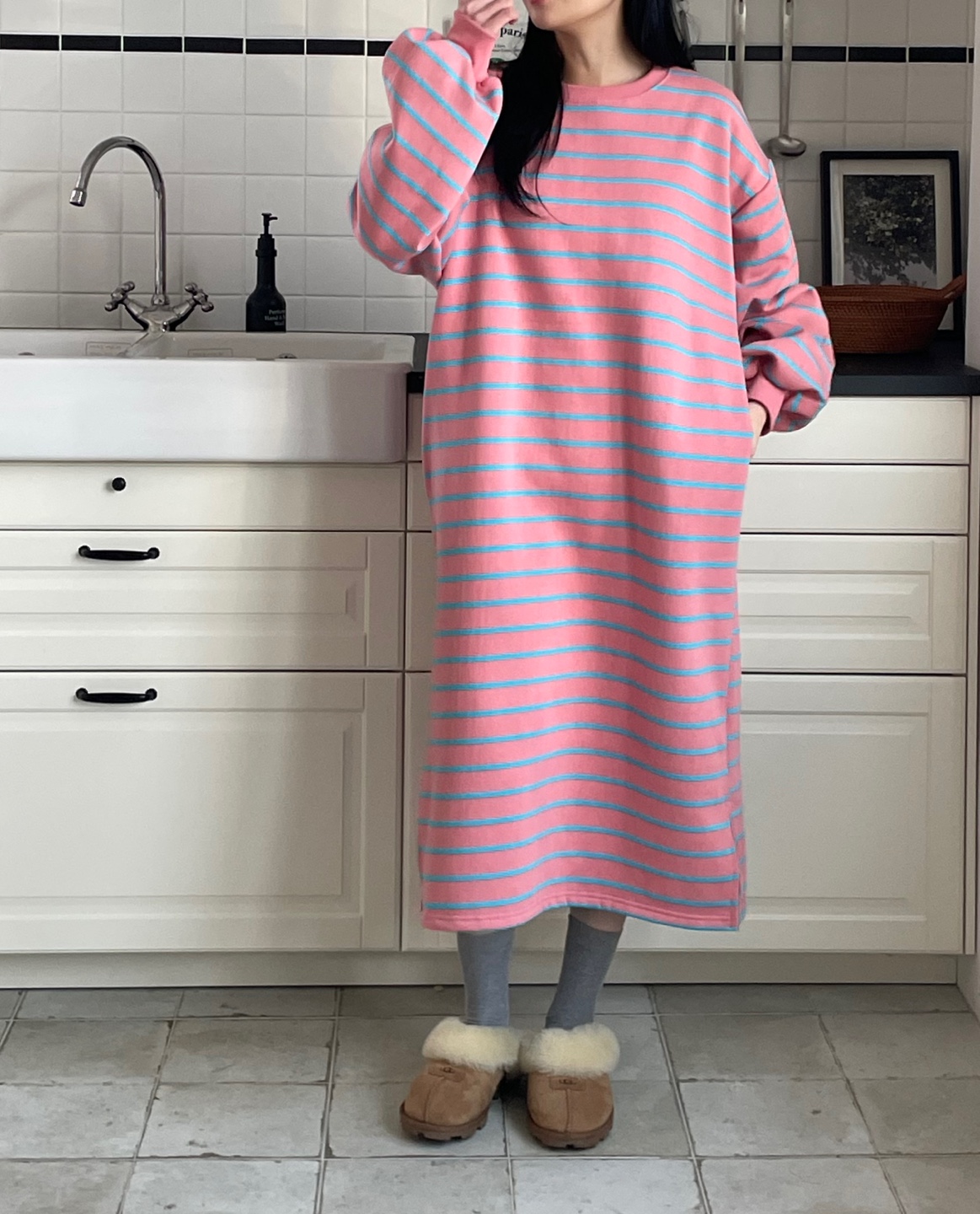 裏起毛ボーダースリットスウェットワンピース | 詳細画像11