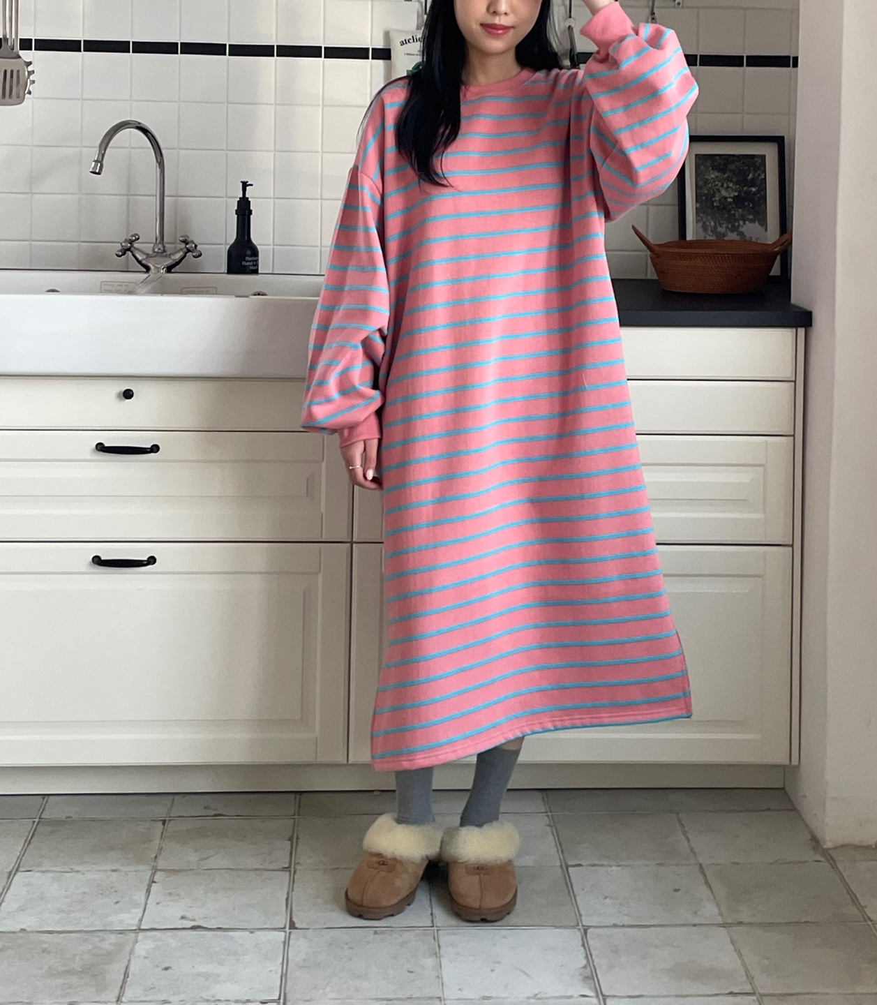 裏起毛ボーダースリットスウェットワンピース | 詳細画像12