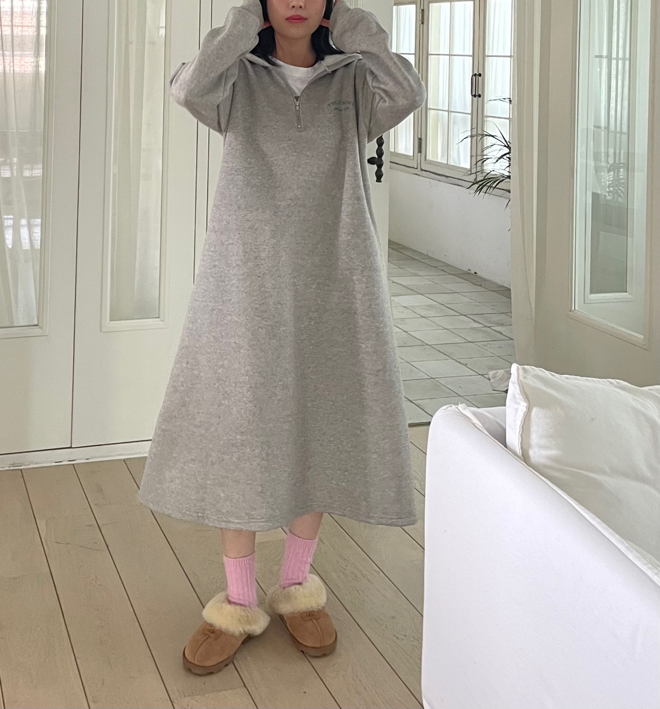 裏起毛ハーフジップミニレタリングパーカーワンピース | 詳細画像2