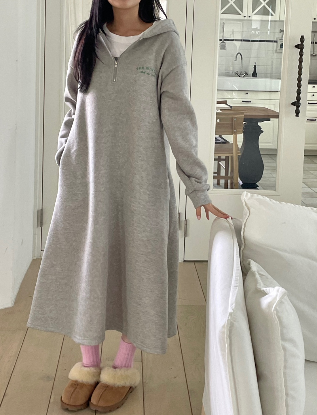 裏起毛ハーフジップミニレタリングパーカーワンピース | 詳細画像5