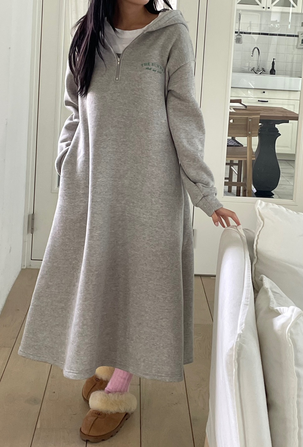 裏起毛ハーフジップミニレタリングパーカーワンピース | 詳細画像6