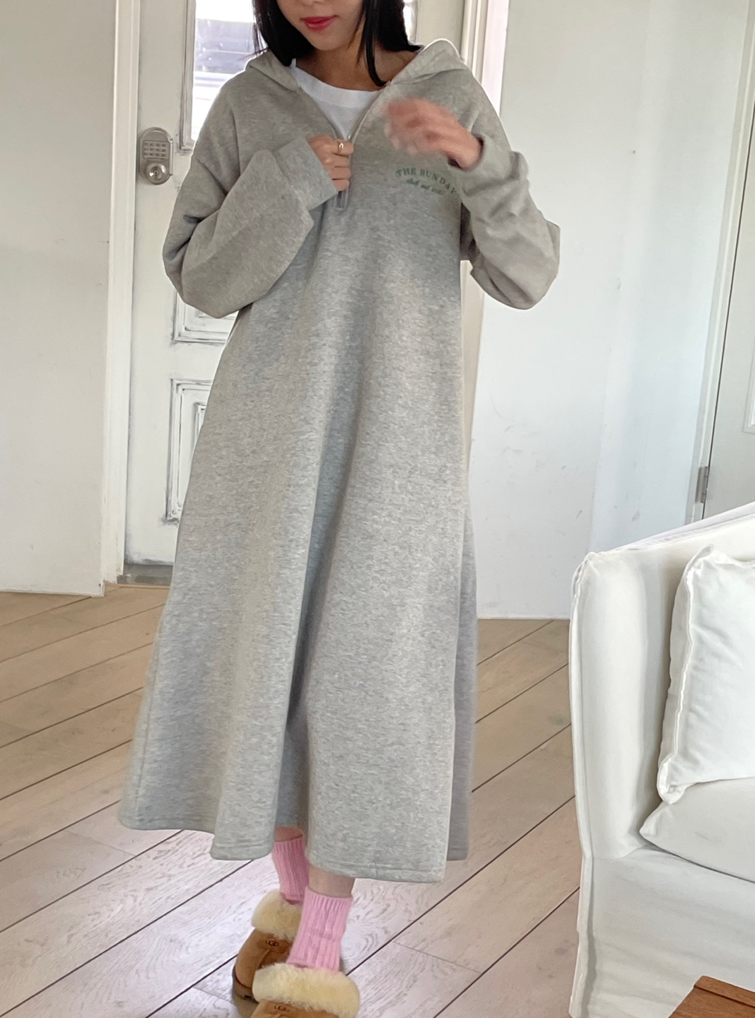 裏起毛ハーフジップミニレタリングパーカーワンピース | 詳細画像8