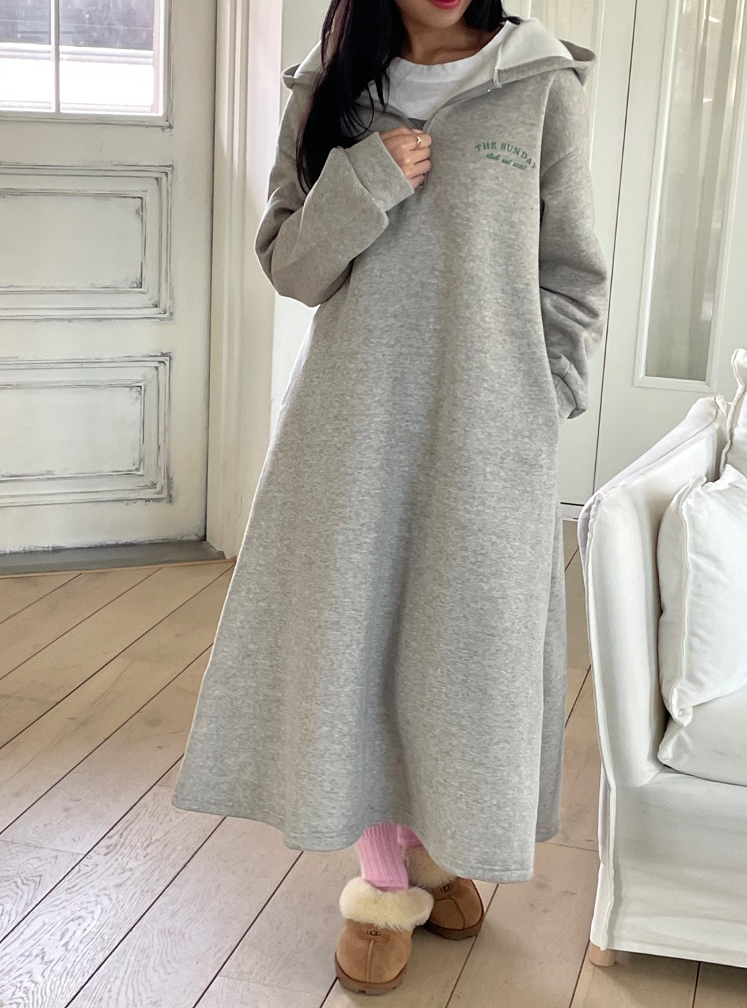 裏起毛ハーフジップミニレタリングパーカーワンピース | 詳細画像9