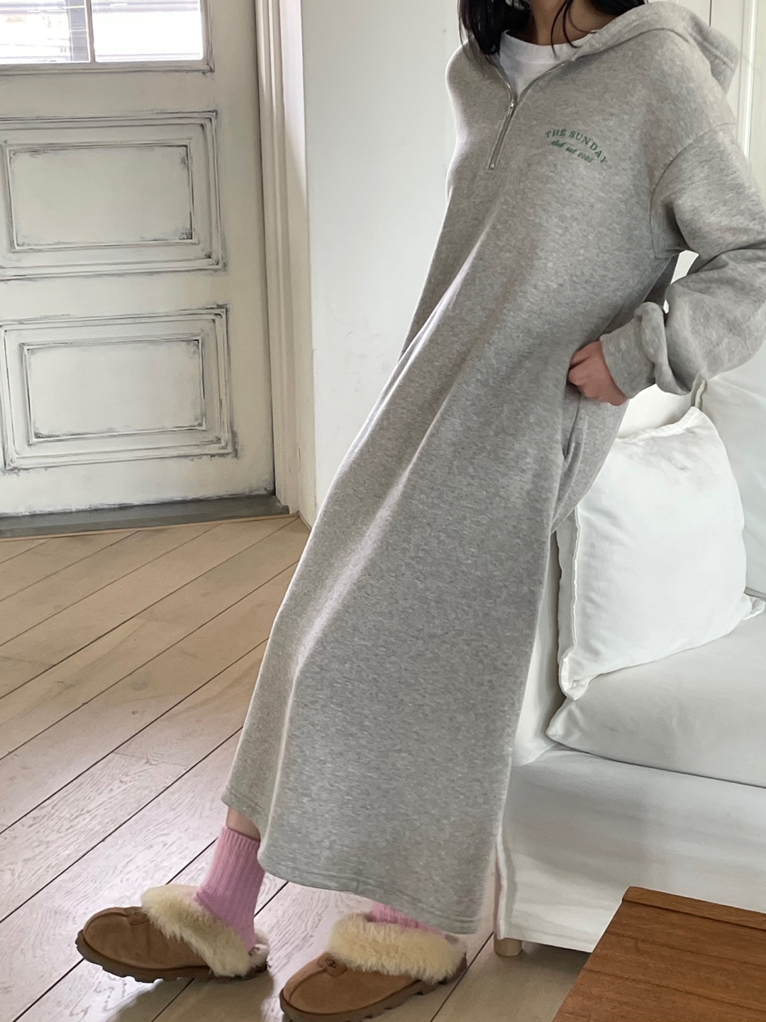 裏起毛ハーフジップミニレタリングパーカーワンピース | 詳細画像10