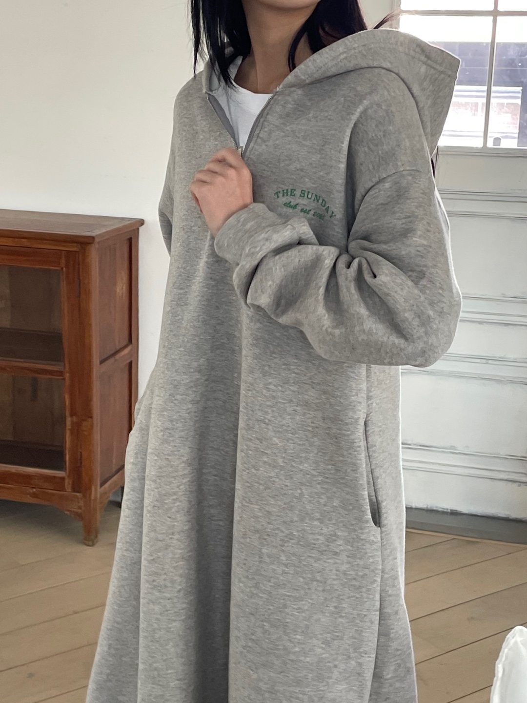 裏起毛ハーフジップミニレタリングパーカーワンピース | 詳細画像11