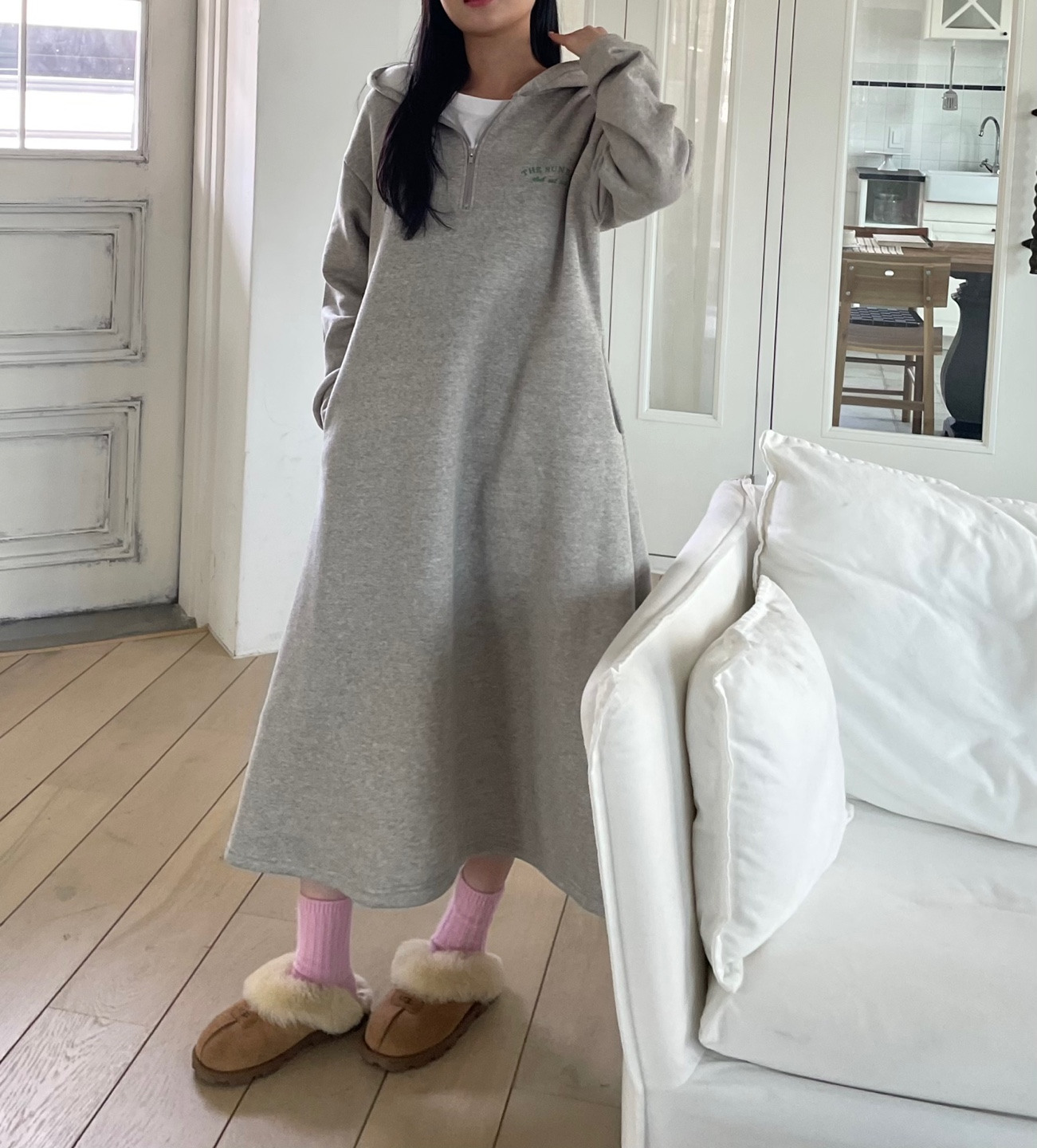 裏起毛ハーフジップミニレタリングパーカーワンピース | 詳細画像12