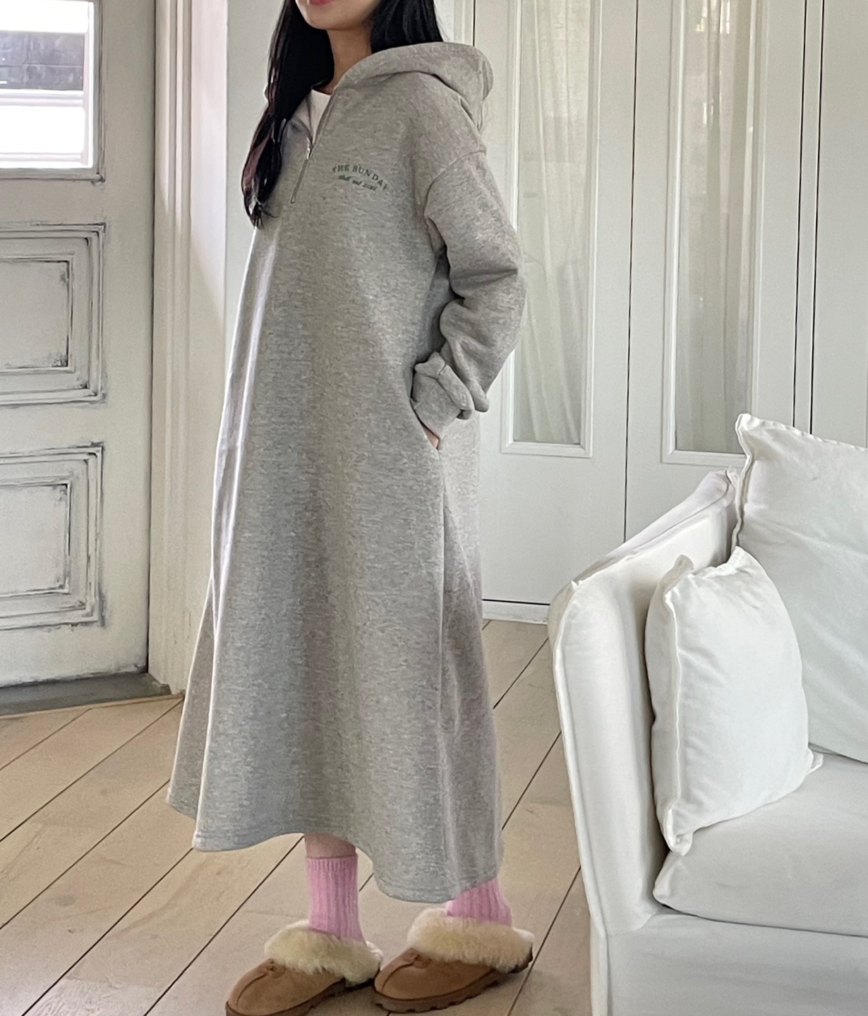 裏起毛ハーフジップミニレタリングパーカーワンピース | 詳細画像13