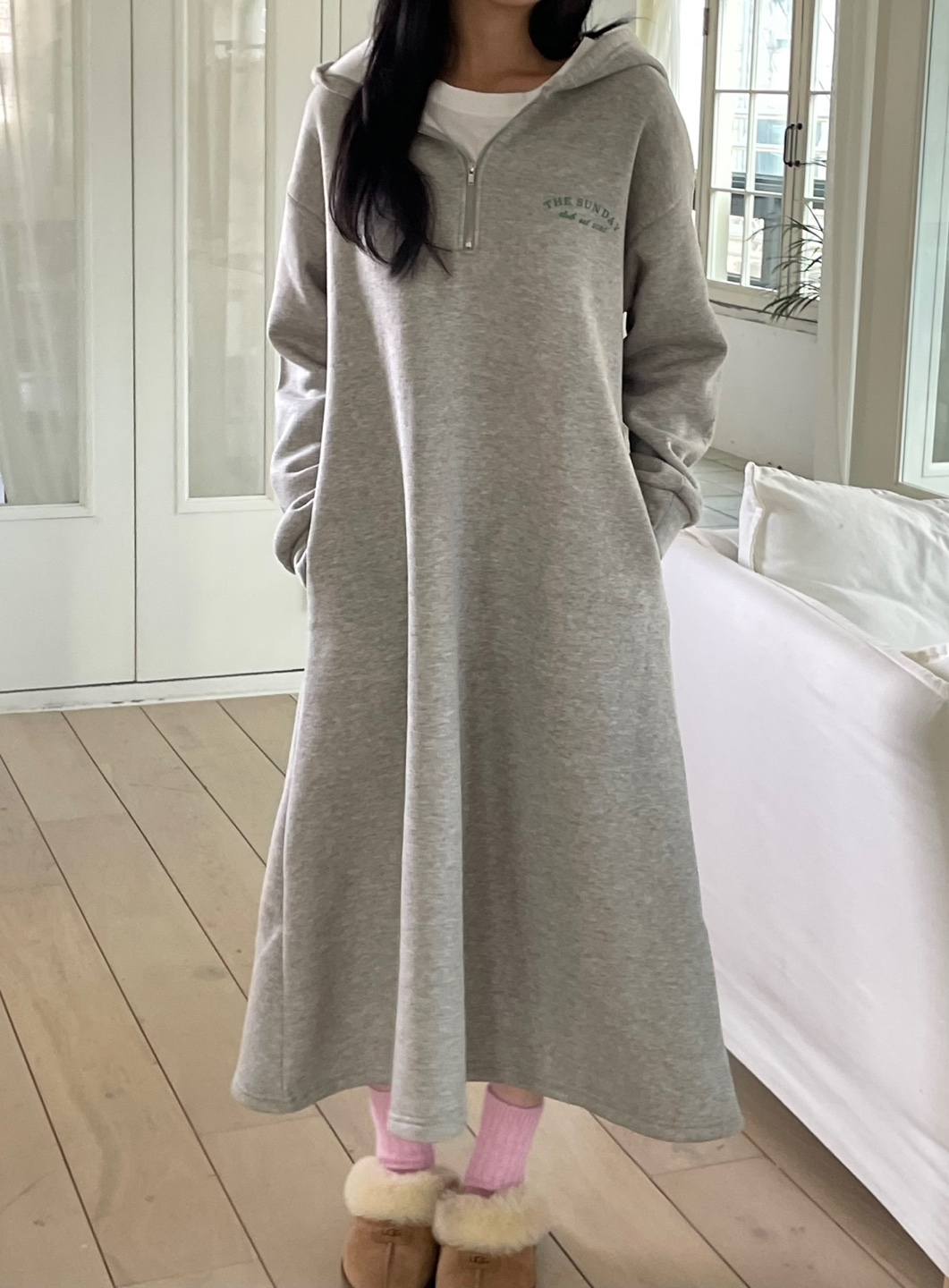 裏起毛ハーフジップミニレタリングパーカーワンピース | 詳細画像14