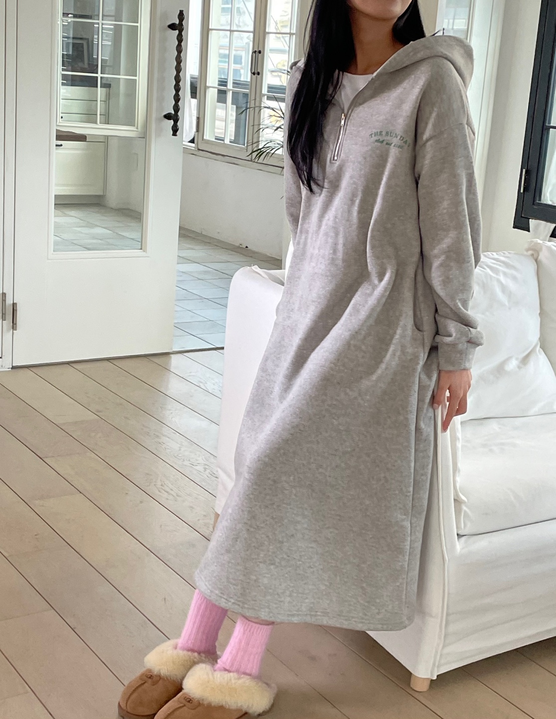 裏起毛ハーフジップミニレタリングパーカーワンピース | 詳細画像15