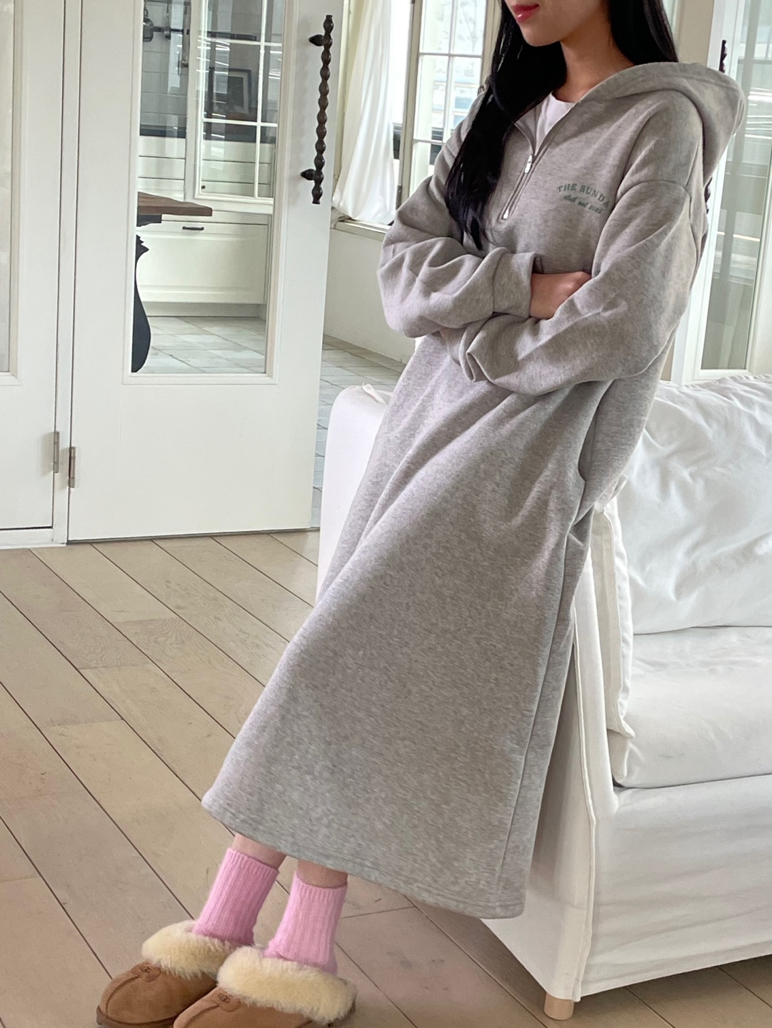 裏起毛ハーフジップミニレタリングパーカーワンピース | 詳細画像16