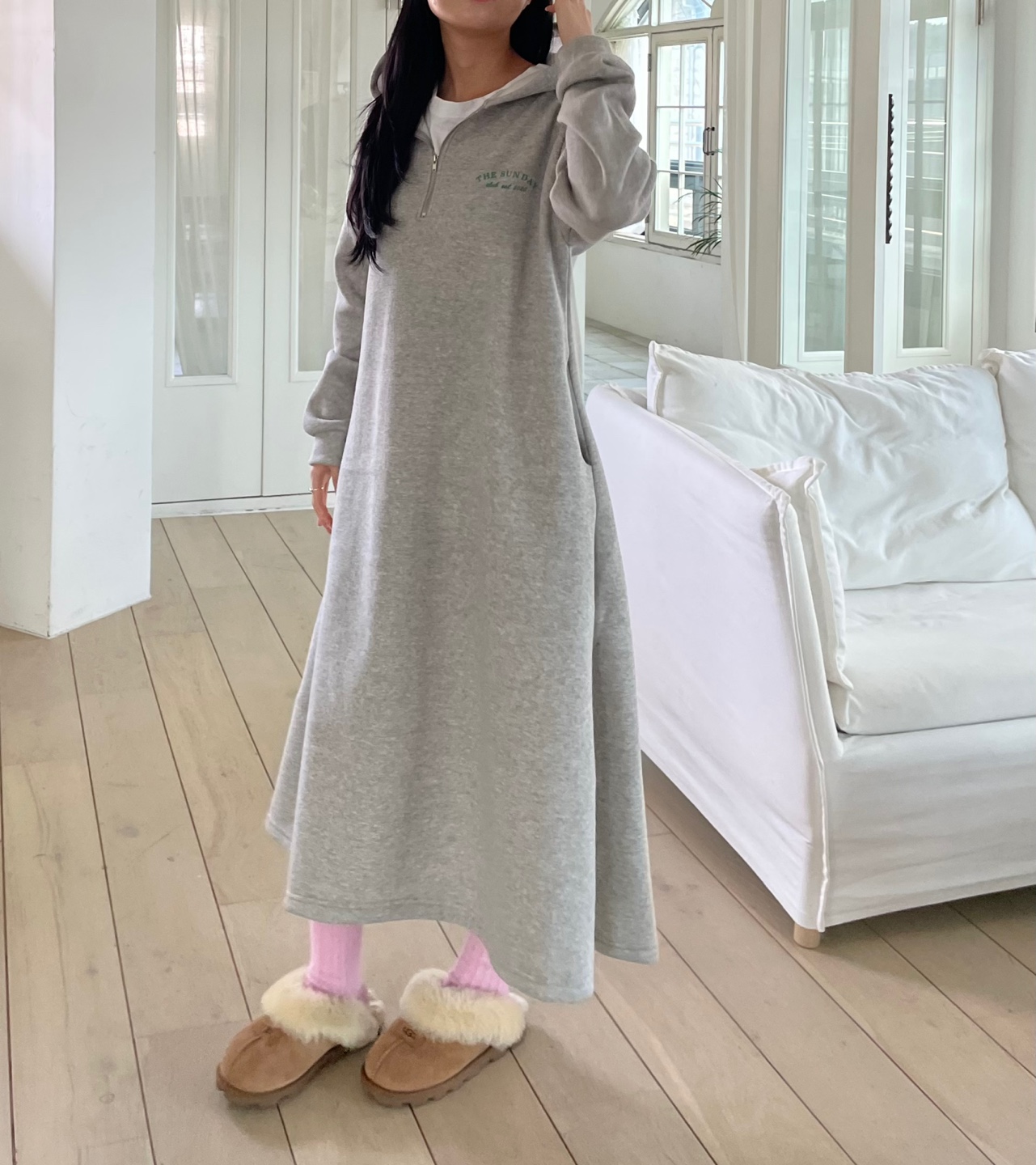 裏起毛ハーフジップミニレタリングパーカーワンピース | 詳細画像17