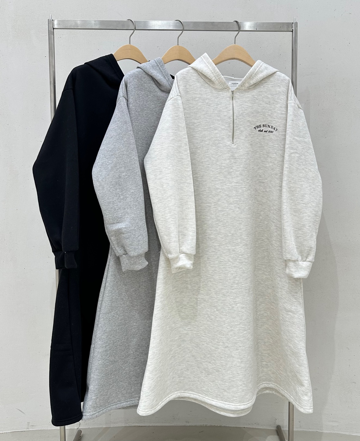 裏起毛ハーフジップミニレタリングパーカーワンピース | 詳細画像18