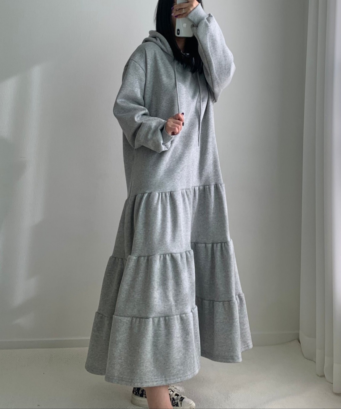 裏起毛ティアードパーカーワンピース | 詳細画像4