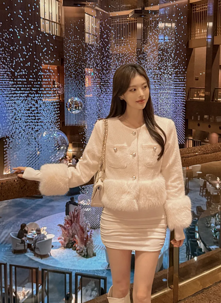 キルト裏地エコファー配色ツイードジャケット | highclassic | 詳細画像1