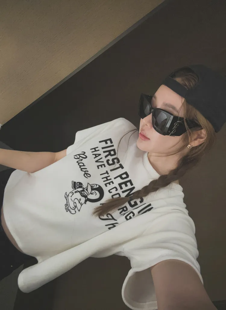 ピーチ起毛ペンギンプリント半袖Tシャツ | partysu | 詳細画像1