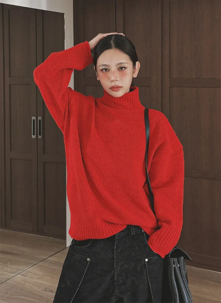 ロールヘムハイネックルーズニット | 詳細画像1