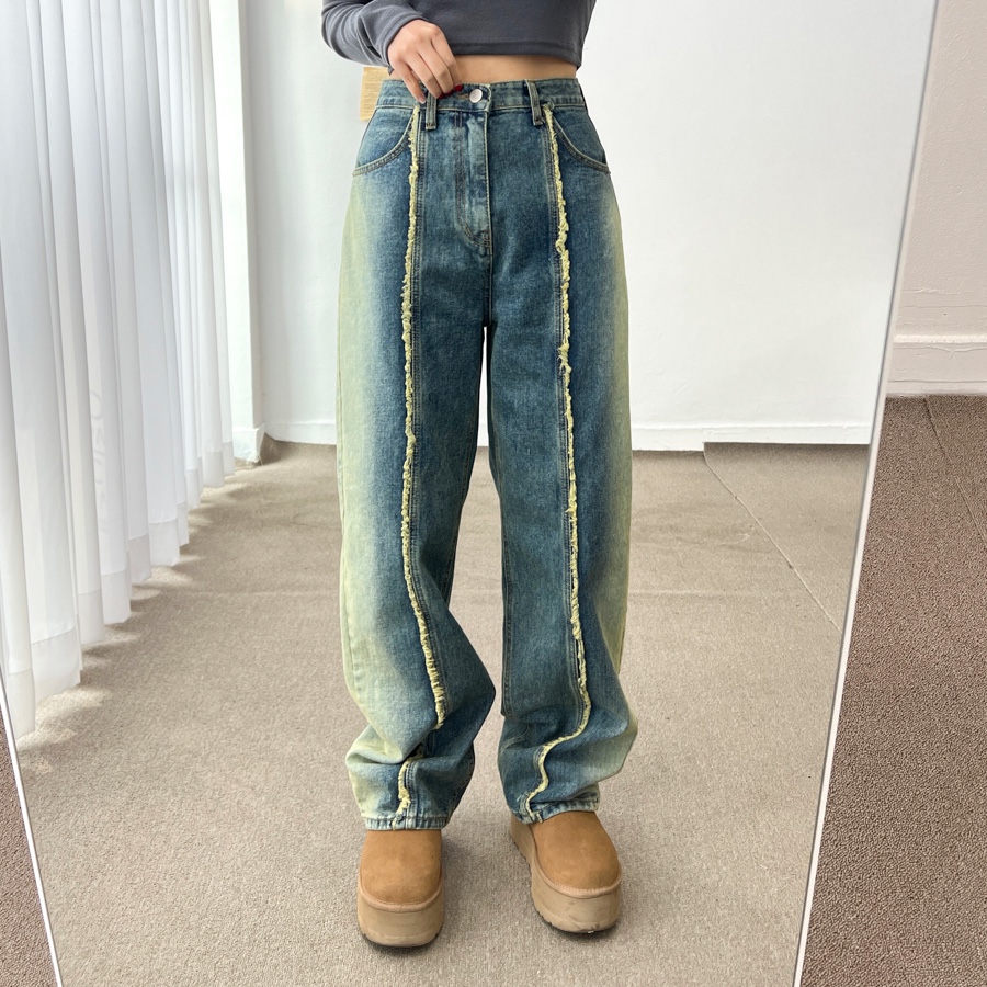 美品 ウォッシャブル】ビアズリー デニムパンツ ワイドパンツ