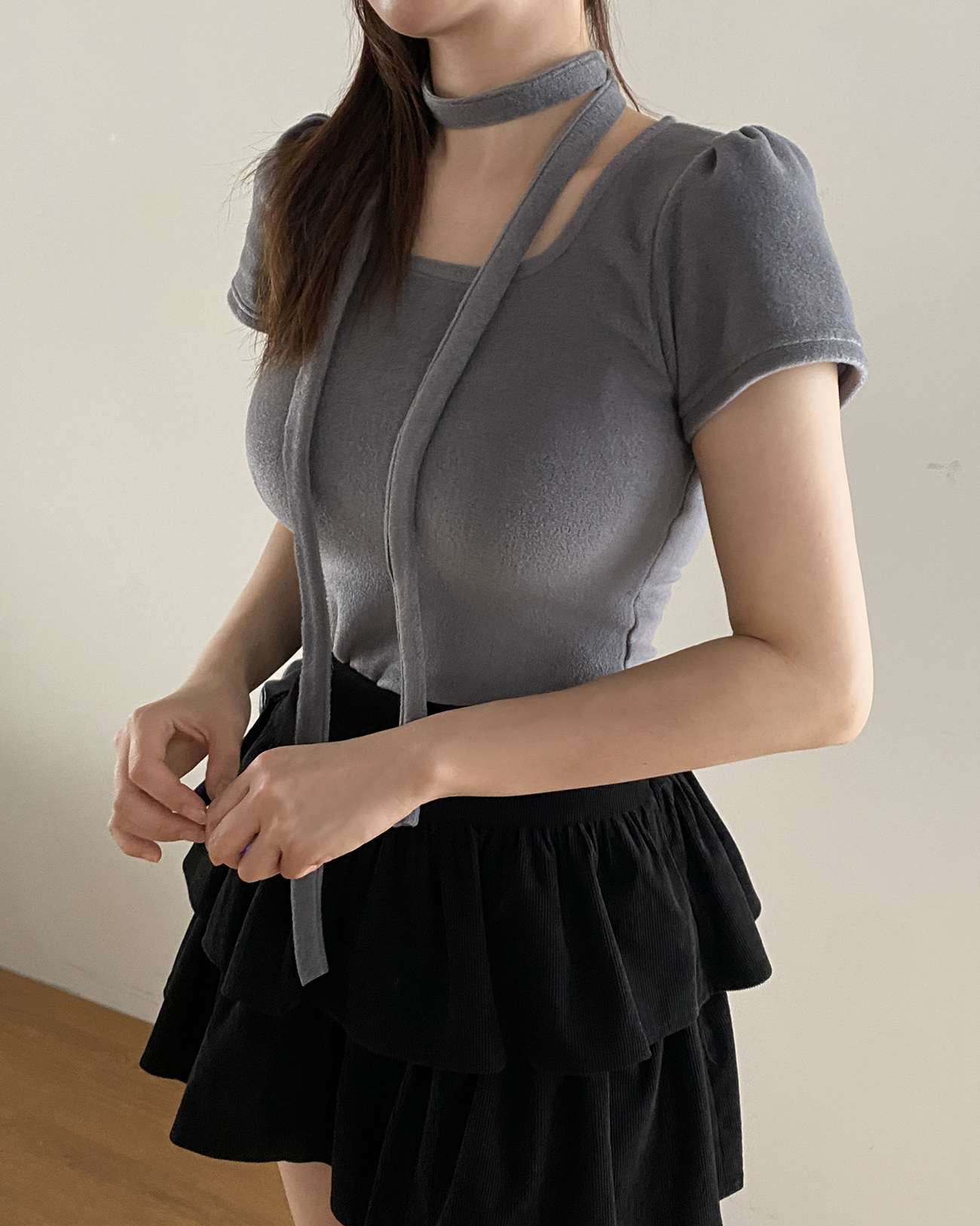ストラップ付両起毛スクエアパフ半袖Tシャツ | 詳細画像6