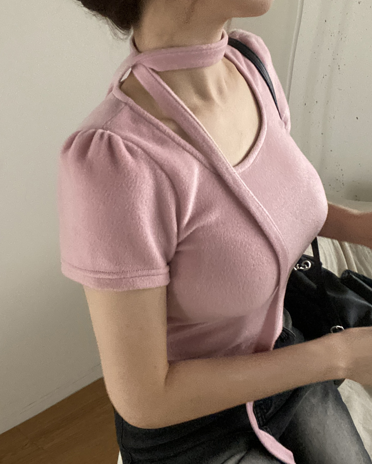 ストラップ付両起毛スクエアパフ半袖Tシャツ | 詳細画像7