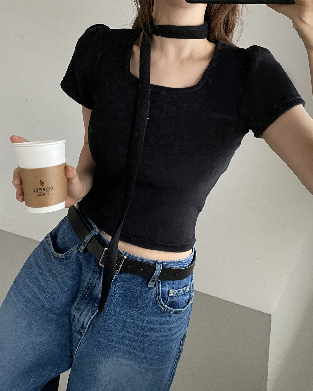 ストラップ付両起毛スクエアパフ半袖Tシャツ | 詳細画像9